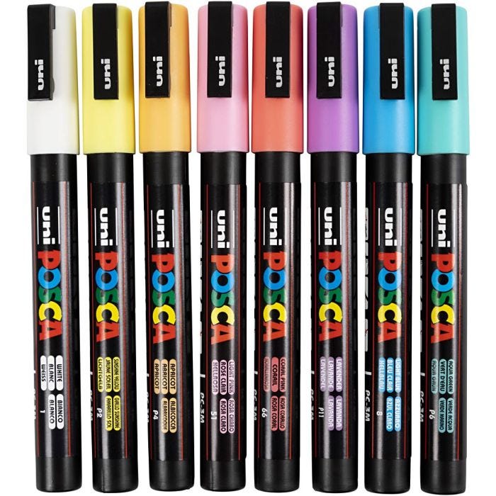 Posca Tusj, nr. PC-3M, strek 0,9 - 1,3 mm, ass. farger, 8 ass./ 1 pk.
