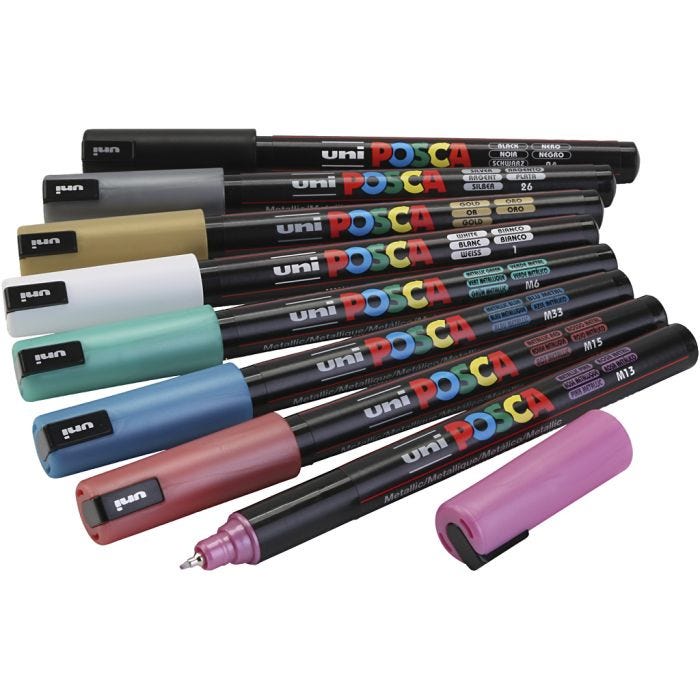 Posca Tusj, nr. PC-1MR, strek 0,7 mm, metallic farger, 8 ass./ 1 pk.