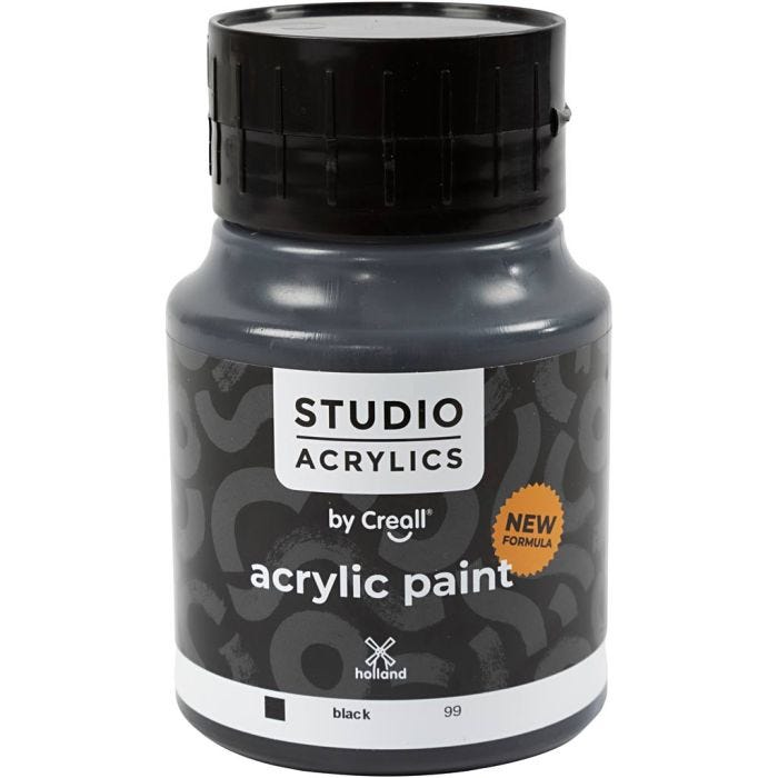 Creall Studio Akrylmaling, dekkende, black (99), 500 ml/ 1 fl.