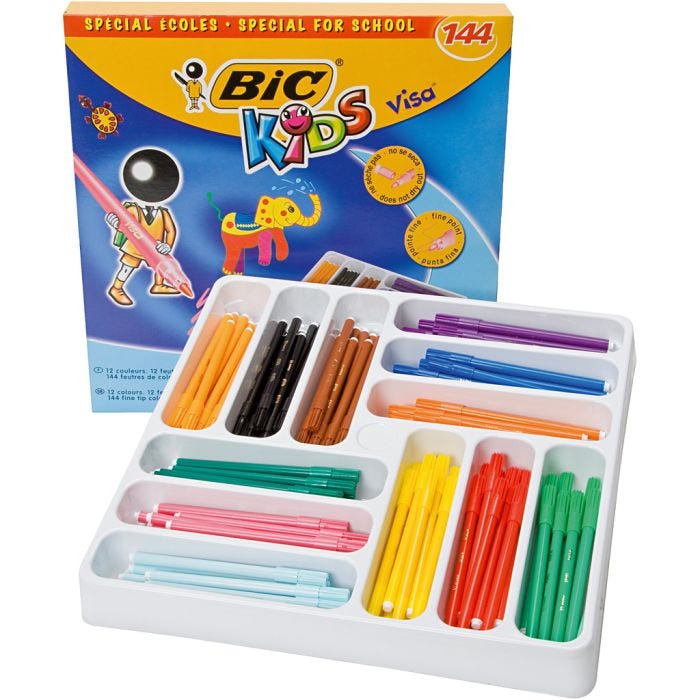 BIC Visa Fin Tusj, strek 0,7 mm, ass. farger, 12x12 stk., 144 stk./ 1 pk.