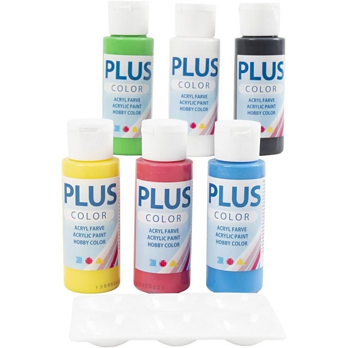 Plus Color Hobbymaling, primær farger, 6x60 ml/ 1 pk.