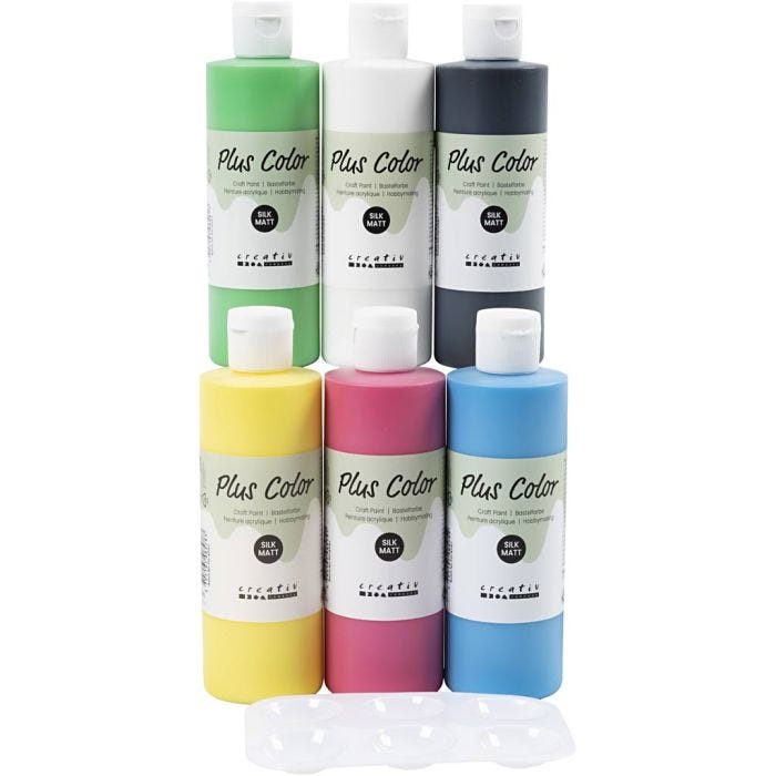 Plus Color Hobbymaling, primær farger, 6x250 ml/ 1 pk.