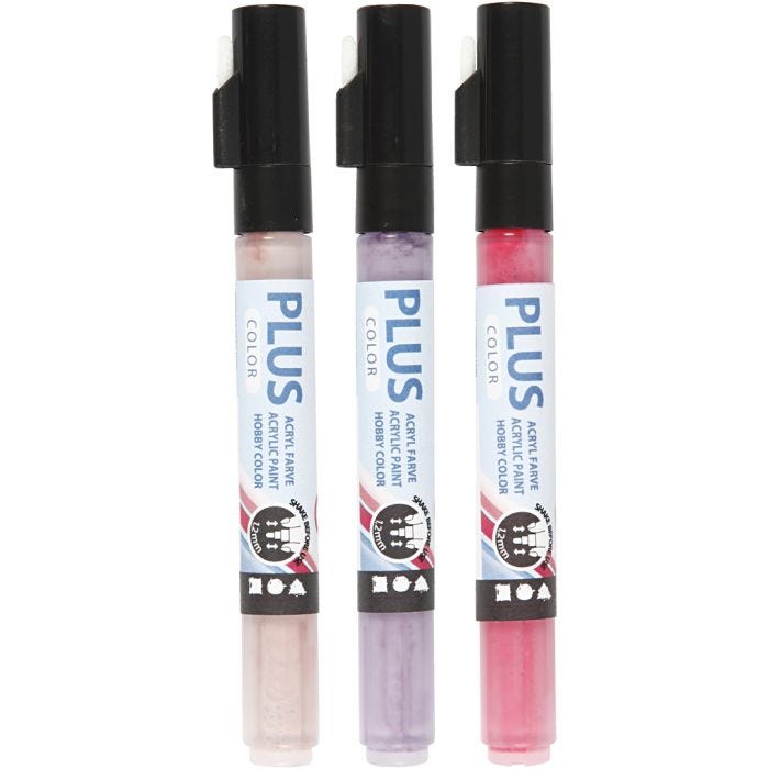 Plus Color Tusj, L: 14,5 cm, strek 1-2 mm, fuchsia, støvete rosa, mørk syrin, 5,5 ml, 3 stk./ 1 pk.