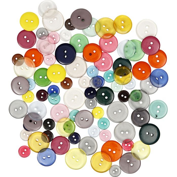 Knapper, dia. 12+18+20 mm, ass. farger, 50 g, 100 stk./ 1 pk.