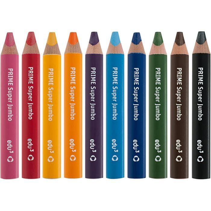 edu 3 PRIME Super Jumbo fargeblyanter, dia. 15 mm, mine 10 mm, ass. farger, 10 stk./ 1 pk.