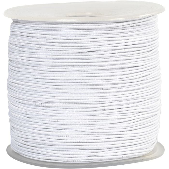 Elastisk smykketråd, tykkelse 1 mm, hvit, 250 m/ 1 rl.