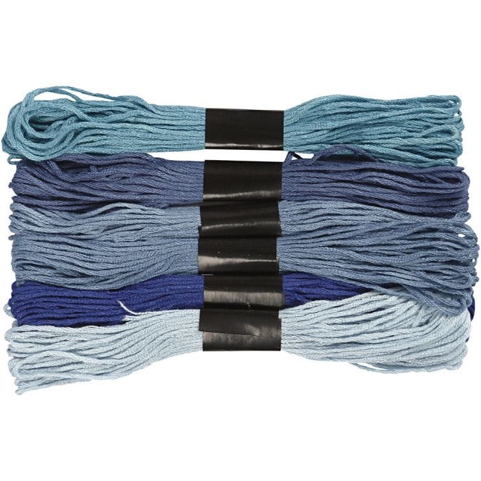 Broderitråd, tykkelse 1 mm, blå harmoni, 6bunt/ 1 pk.