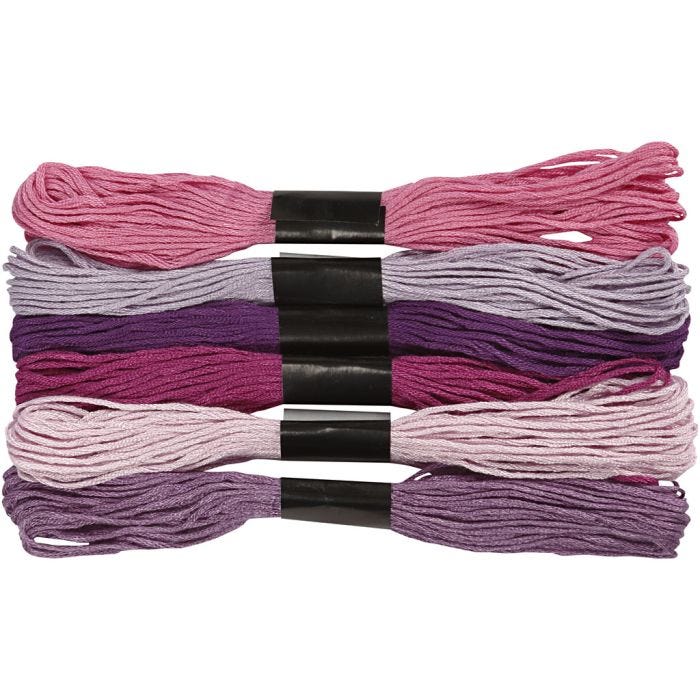 Broderitråd, tykkelse 1 mm, lilla, 6 bunt/ 1 pk.