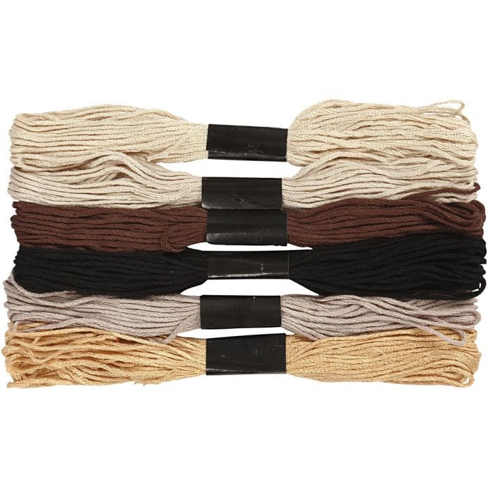 Broderitråd, tykkelse 1 mm, natur, 6 bunt/ 1 pk.