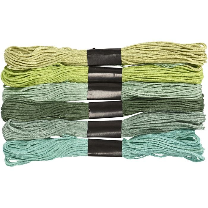 Broderitråd, tykkelse 1 mm, grønn, 6 bunt/ 1 pk.