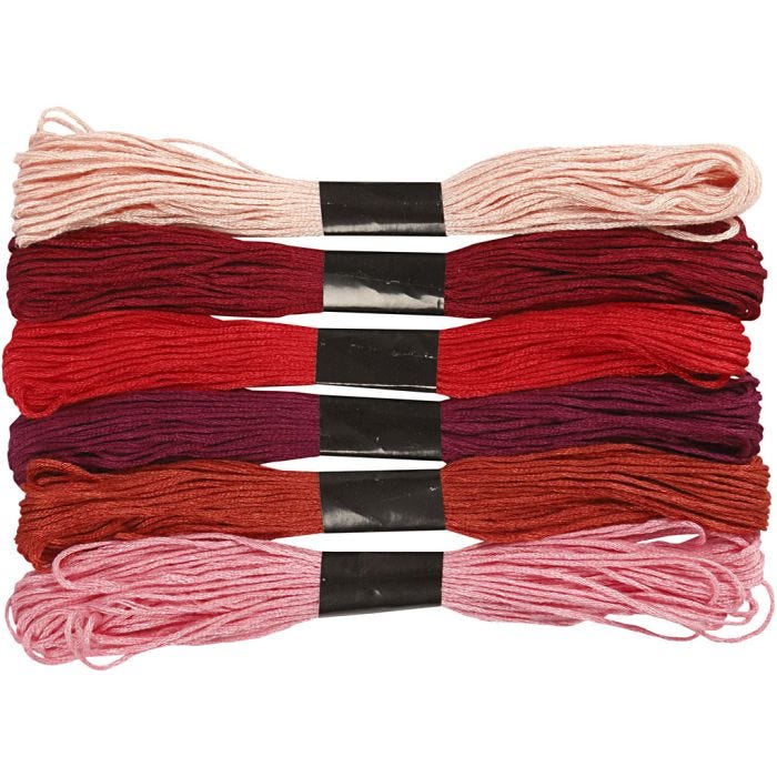 Broderitråd, tykkelse 1 mm, rød harmoni, 6 bunt/ 1 pk.