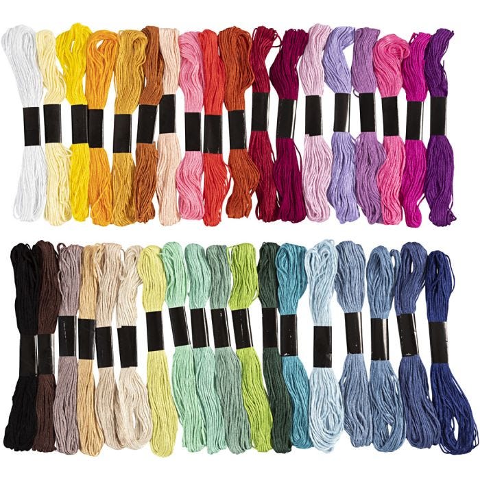 Broderitråd, tykkelse 1 mm, ass. farger, 42 bunt/ 1 pk.
