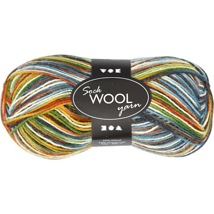 Strømpegarn, L: 200 M, mosegrønn, 50 g/ 1 nst.