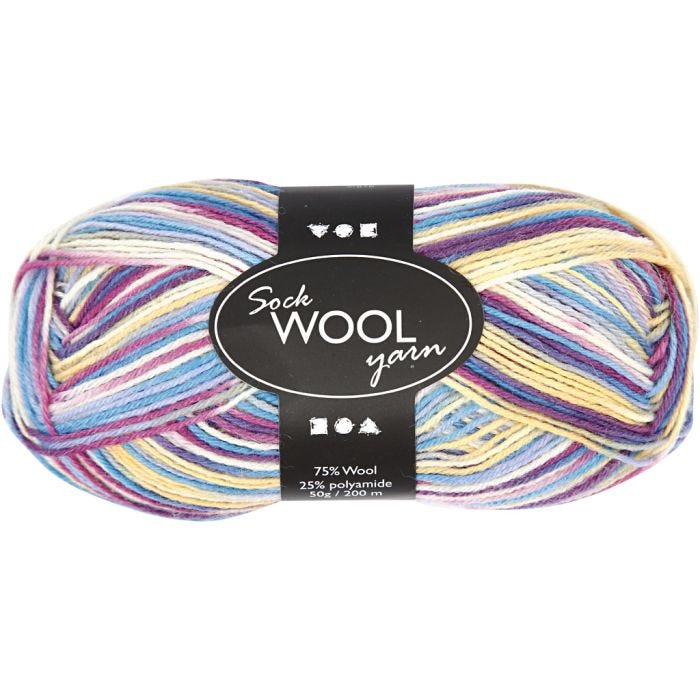 Strømpegarn, L: 200 M, lilla/pink harmoni, 50 g/ 1 nst.