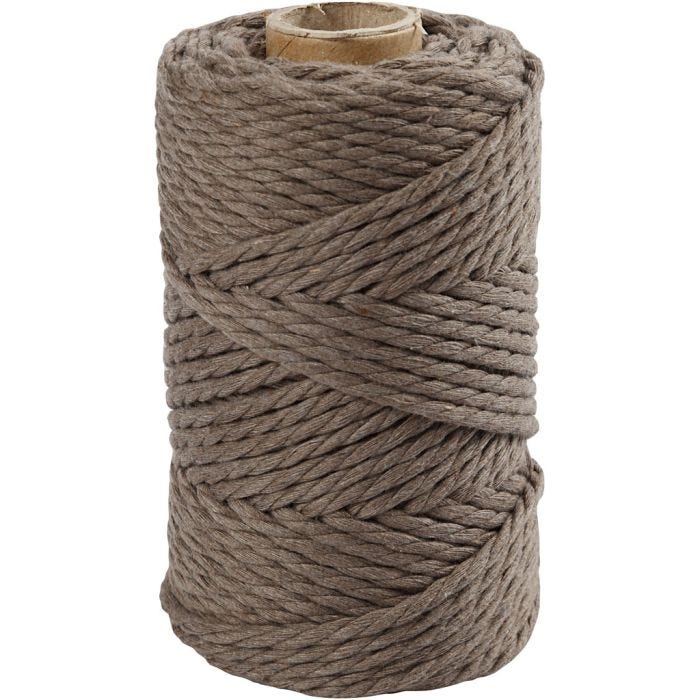 Macramè-rep, L: 55 M, dia. 4 mm, lys brun, 330 g/ 1 rl.
