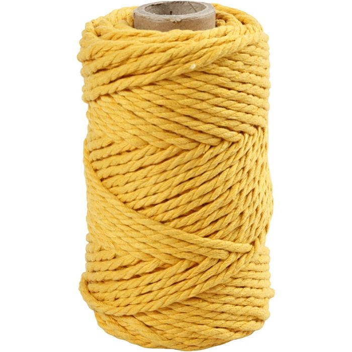 Macramè-rep, L: 55 M, dia. 4 mm, gul, 330 g/ 1 rl.