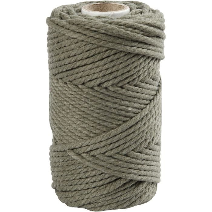 Macramè-rep, L: 55 M, dia. 4 mm, mosegrønn, 330 g/ 1 rl.
