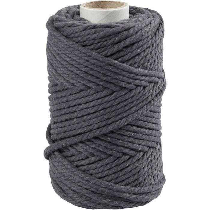 Macramè-rep, L: 55 M, dia. 4 mm, grå, 330 g/ 1 rl.