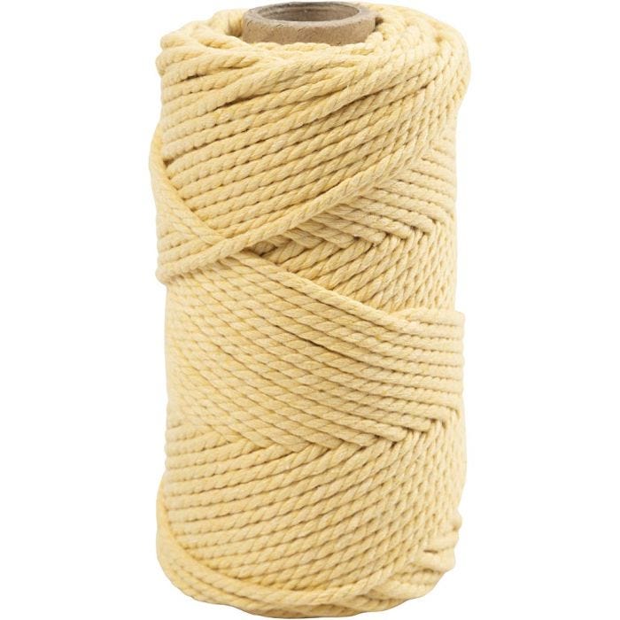 Macramè-rep, L: 55 M, dia. 4 mm, lys gul, 330 g/ 1 rl.