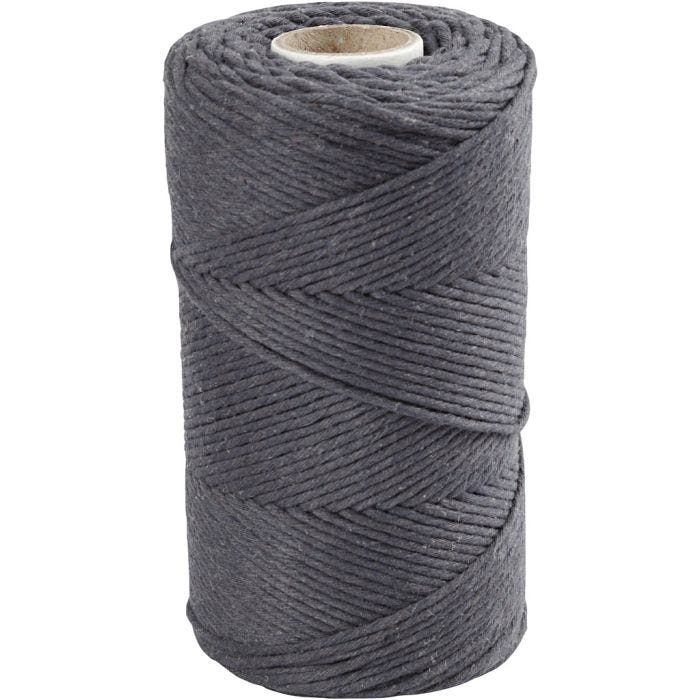 Macramè-Snor, L: 198 M, dia. 2 mm, grå, 330 g/ 1 rl.