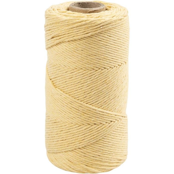 Macramè-Snor, L: 198 M, dia. 2 mm, lys gul, 330 g/ 1 rl.