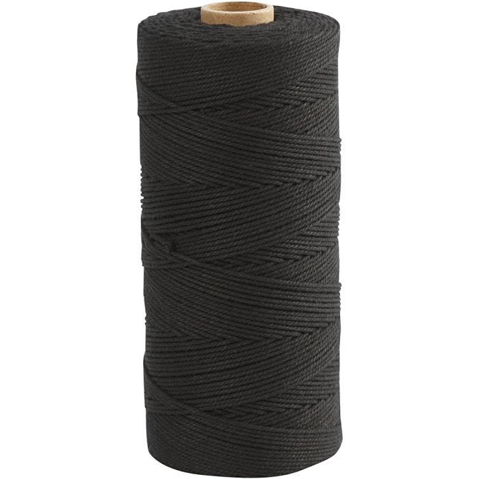 Knyttegarn, L: 315 M, tykkelse 1 mm, Tynn kvalitet 12/12, svart, 220 g/ 1 nst.
