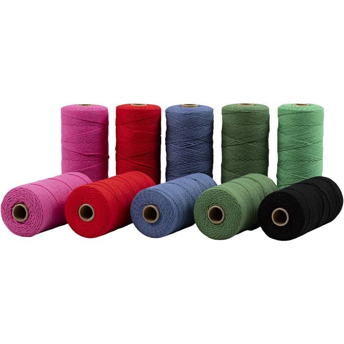 Knyttegarn, L: 315 M, tykkelse 1 mm, Tynn kvalitet 12/12, sterke farger, 10x220 g/ 1 pk.