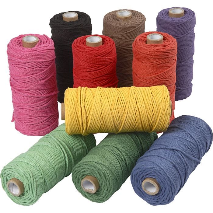 Knyttegarn, L: 100 M, tykkelse 2 mm, Tykk kvalitet 12/36, sterke farger, 10x225 g/ 1 pk.