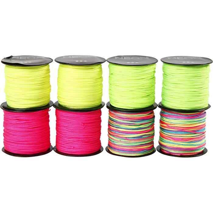 Knyttesnor, tykkelse 1 mm, neon grønn, neon pink, neon gul, neonmix, 8x28 m/ 1 pk.