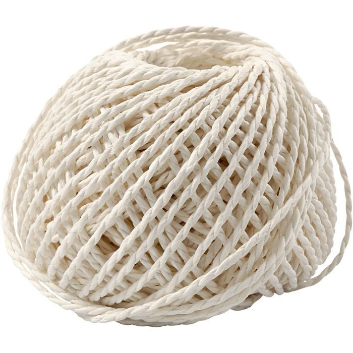 Paperyarn, tykkelse 2,5-3 mm, hvit, 150 g, 40 m/ 1 nst.
