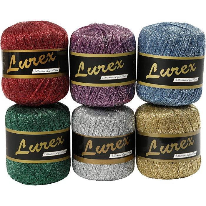 Lurex Garn, L: 160 m, ass. farger, 6x25 g/ 1 pk.