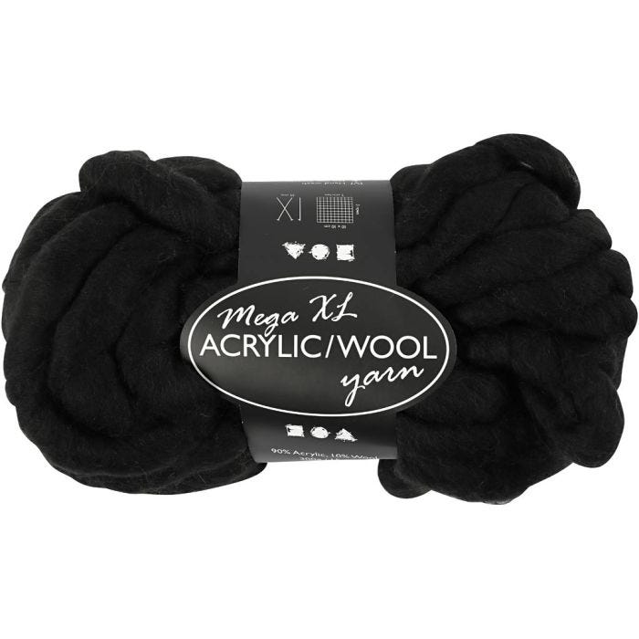 XL Kjempegarn av Akryl/Ull, L: 15 M, str. mega, svart, 300 g/ 1 nst.