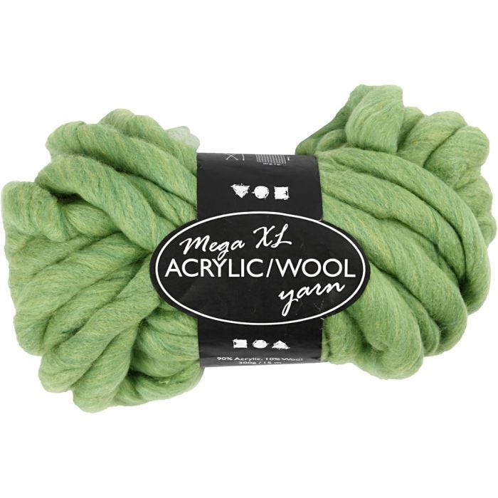 XL Kjempegarn av Akryl/Ull, 15 M, mega, limegrønn, 300g/ 1 nst.