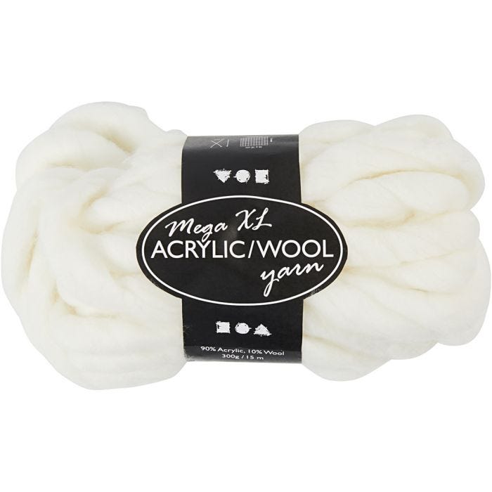 XL Kjempegarn av Akryl/Ull, L: 15 M, str. mega, råhvit, 300 g/ 1 nst.