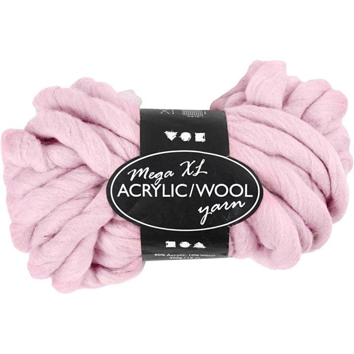 XL Kjempegarn av Akryl/Ull, 15 M, mega, rosa, 300g/ 1 nst.