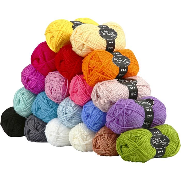 Fantasia Akrylgarn, L: 80 M, ass. farger, 20x50 g/ 1 pk.