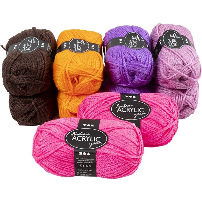 Fantasia Akrylgarn, L: 80 M, ass. farger, 10x50 g/ 1 pk.