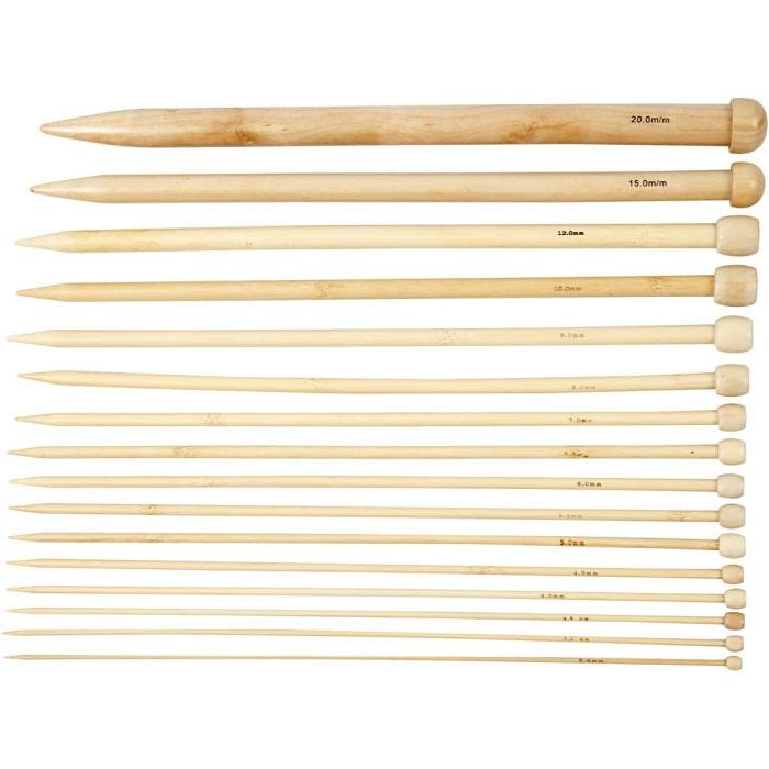 Strikkepinne, L: 35 cm, str. 2,5-20 mm, 16 par/ 1 pk.