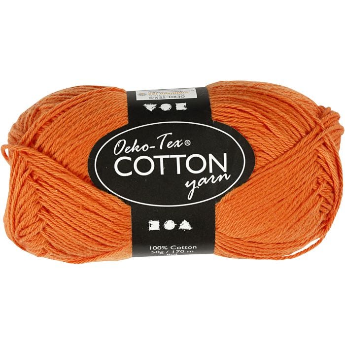 Bomullsgarn, nr. 8/4, L: 170 M, orange, 50 g/ 1 nst.