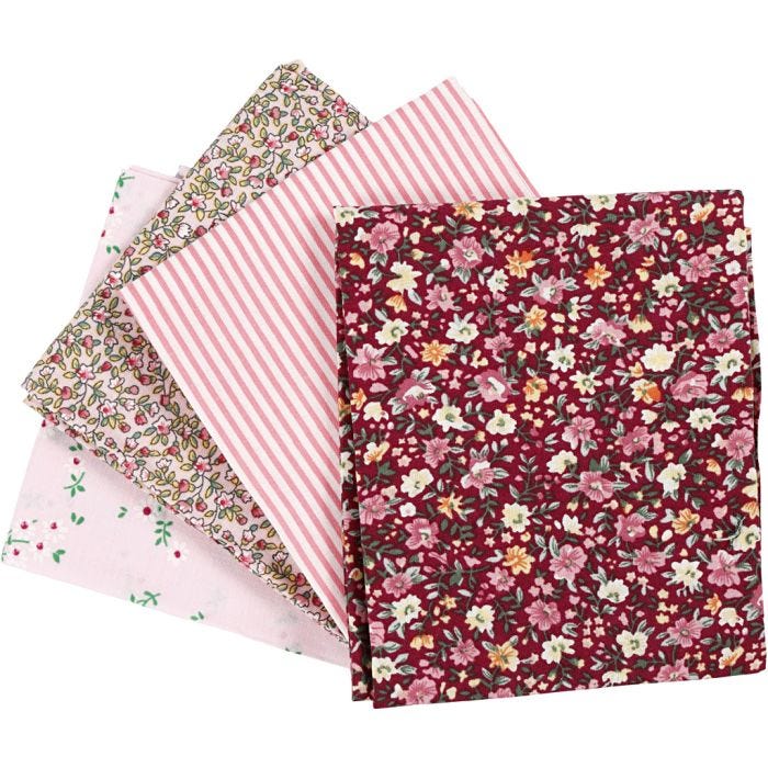 Patchwork stoff, str. 45x55 cm, 100 g, rosa, 4 stk./ 1 bunt