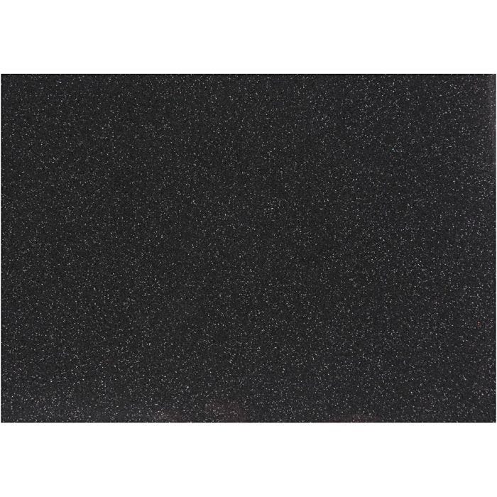 Strykestoff, A5, ark 148x210 mm, glitter, svart, 1 ark