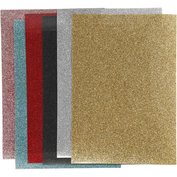 Strykestoff, ark 148x210 mm, glitter, ass. farger, 6 ark/ 1 pk.
