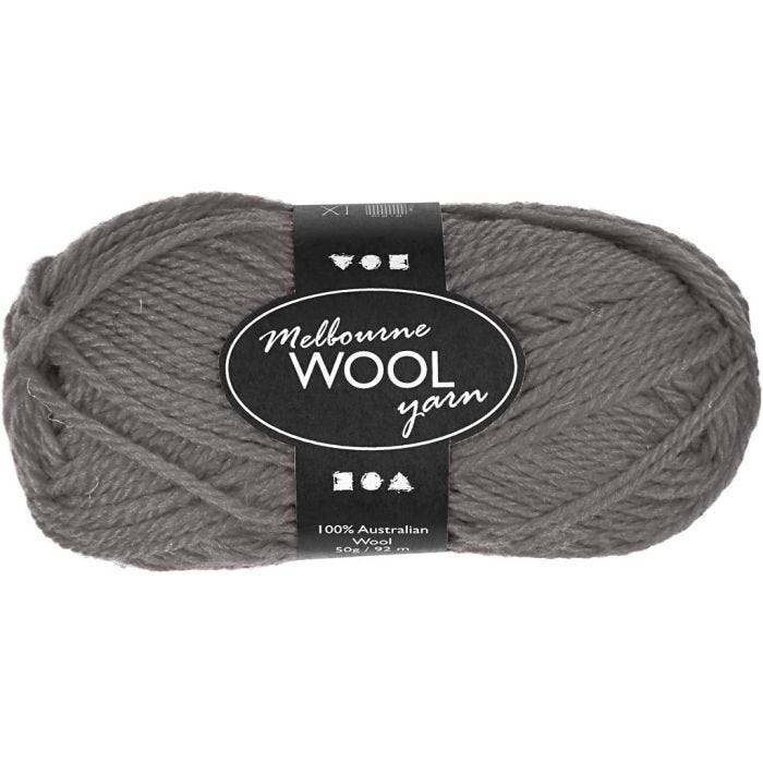 Melbourne Wool Yarn, L: 92 M, grå, 50g/ 1 nst.