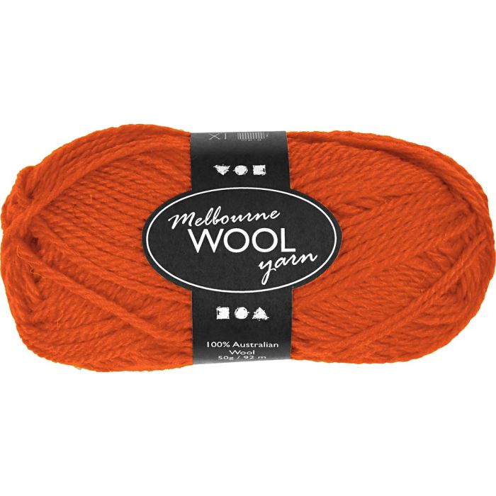 Melbourne Wool Yarn, L: 92 M, pinne 4-5,5, orange, 50 g/ 1 nst.