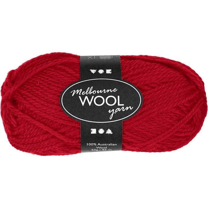 Melbourne Wool Yarn, L: 92 M, rød, 50g/ 1 nst.