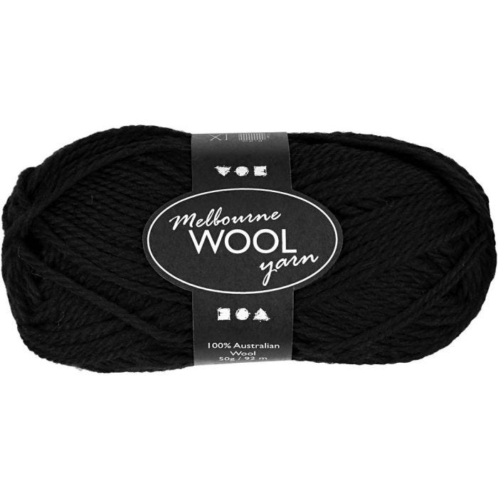 Melbourne Wool Yarn, L: 92 M, svart, 50 g/ 1 nst.