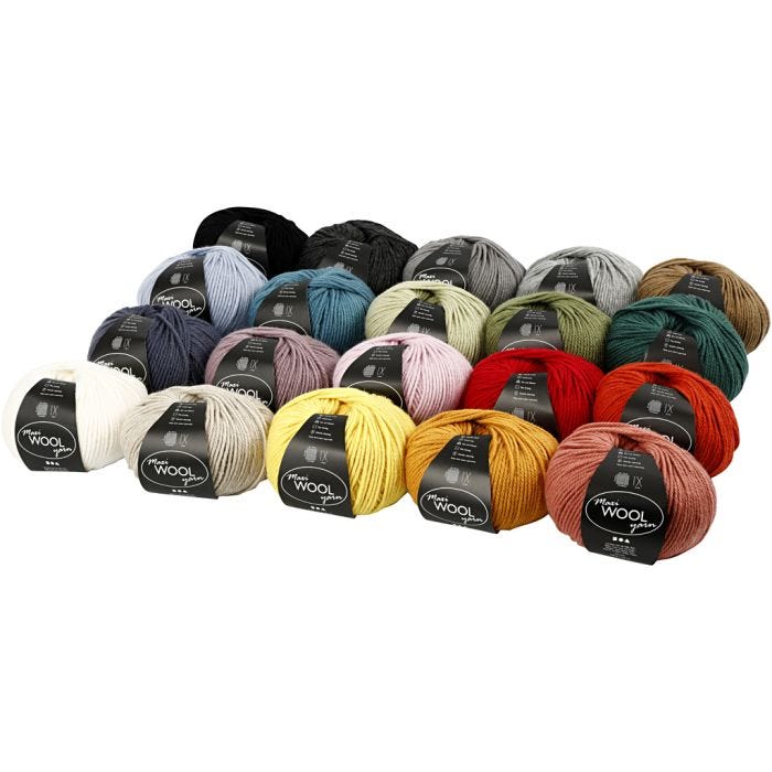 Ullgarn, L: 125 M, ass. farger, 20x100 g/ 1 pk.