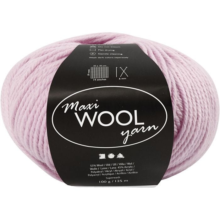 Ullgarn, L: 125 M, støvete rosa, 100 g/ 1 nst.