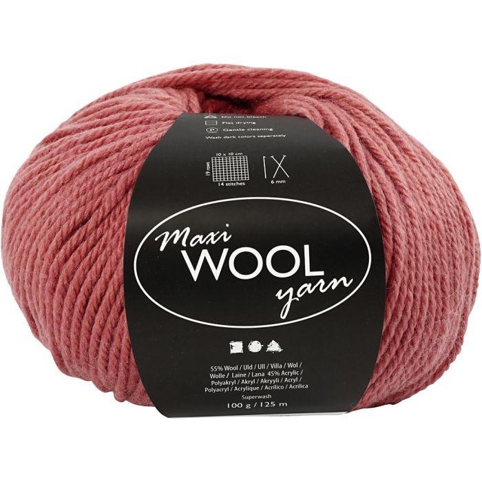 Ullgarn, L: 125 M, mørk rosa, 100 g/ 1 nst.