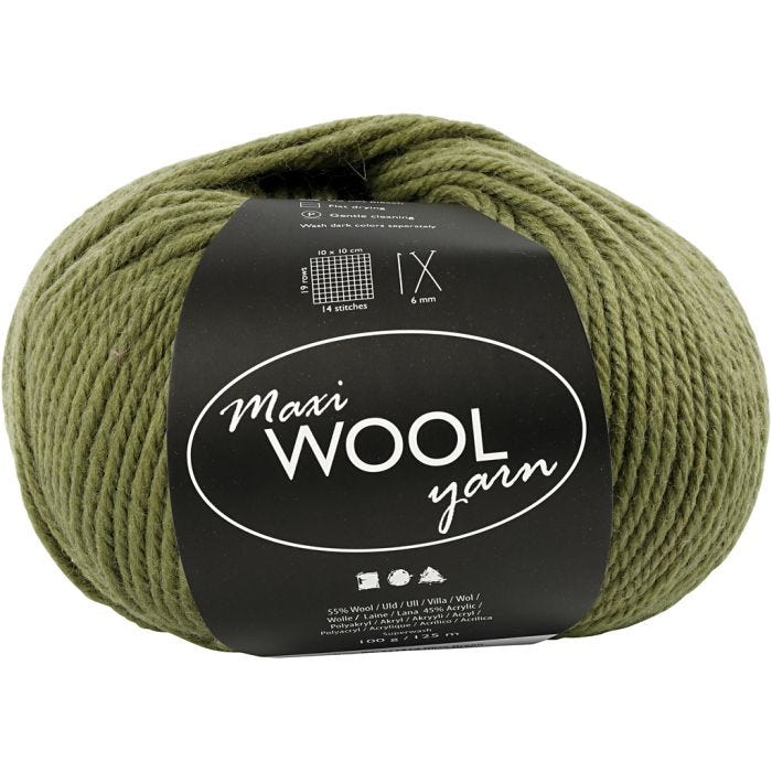 Ullgarn, L: 125 M, olivengrønn, 100 g/ 1 nst.